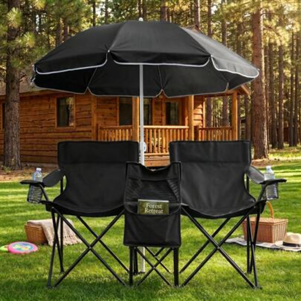 Outdoor Sports Umbrella - XL Dubbele Opvouwbare Visstoel met Parasol